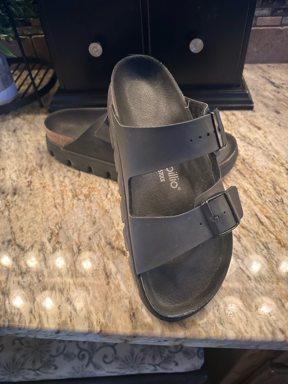 Birkenstock Black Two-Strap Slide Sandals